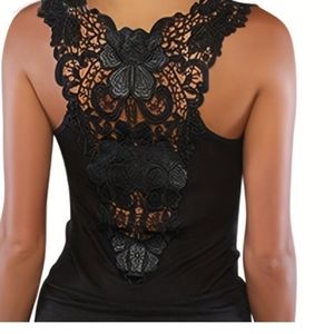 WOMEN'S Black Lace Back Tank Top in Sizes S-L